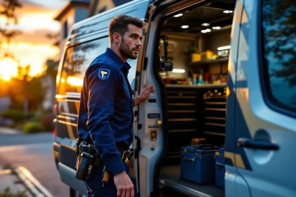 Locksmith technician arriving at job site